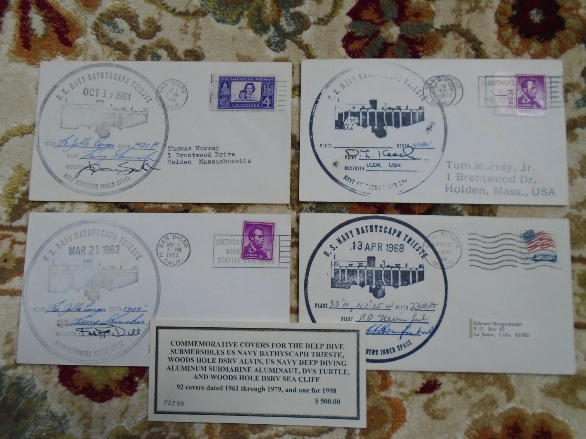 Pool Diving Envelopes COMMEMORATIVE COVER ENVELOPES FOR THE DEEP DIVE SUBMERSIBLES