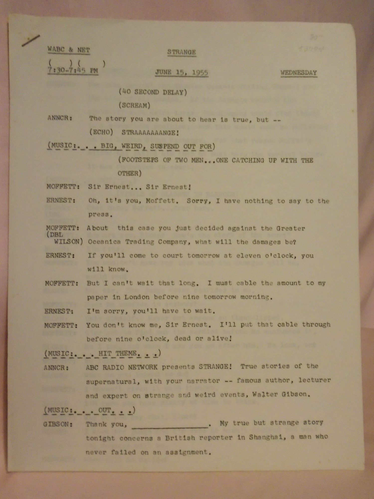 STRANGE. JUNE 15 1955 radio script | Maxwell Grant, Walter Gibson ...