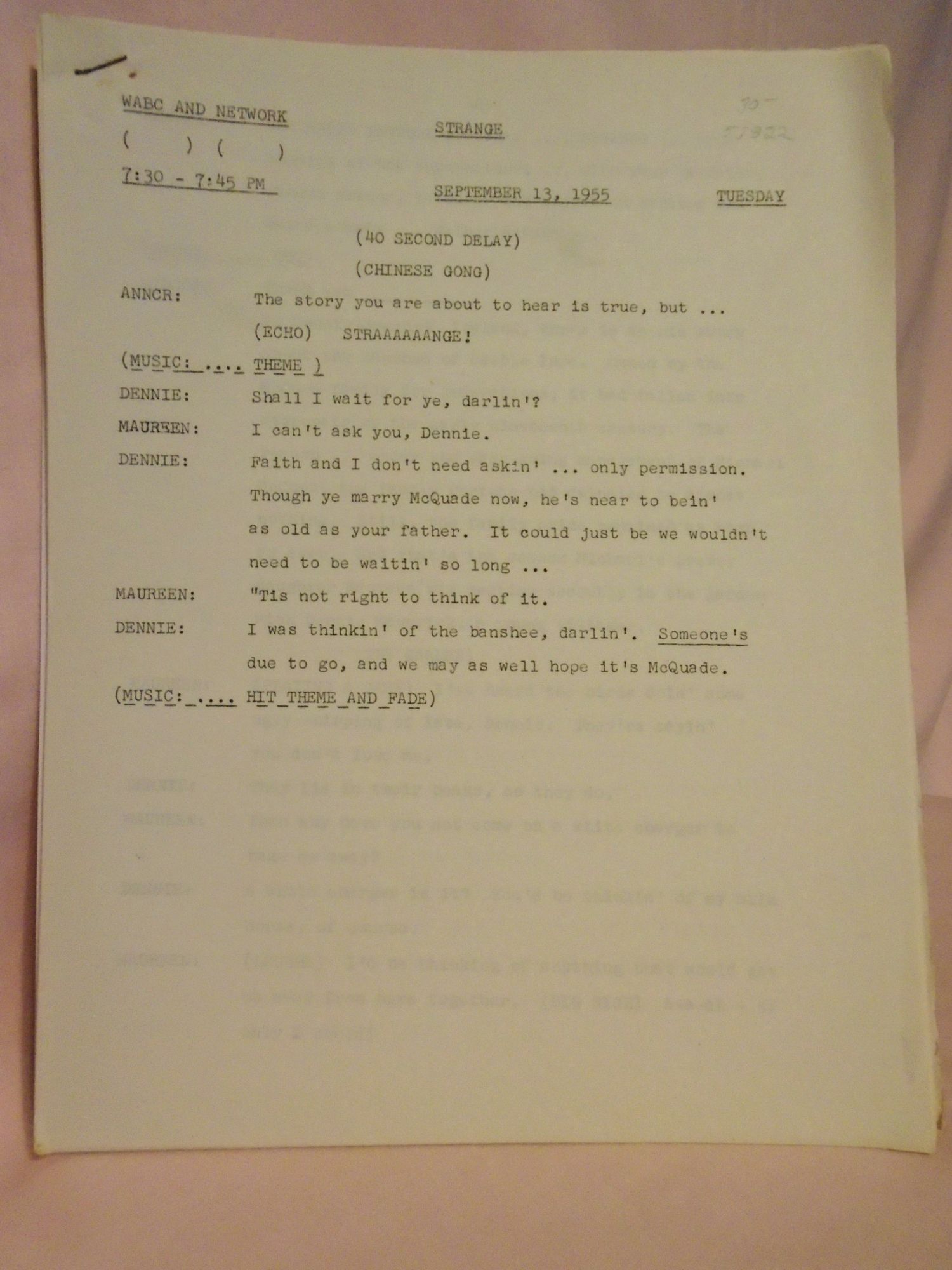 STRANGE. SEPTEMBER 13, 1955 radio script | Maxwell Grant, Walter Gibson ...