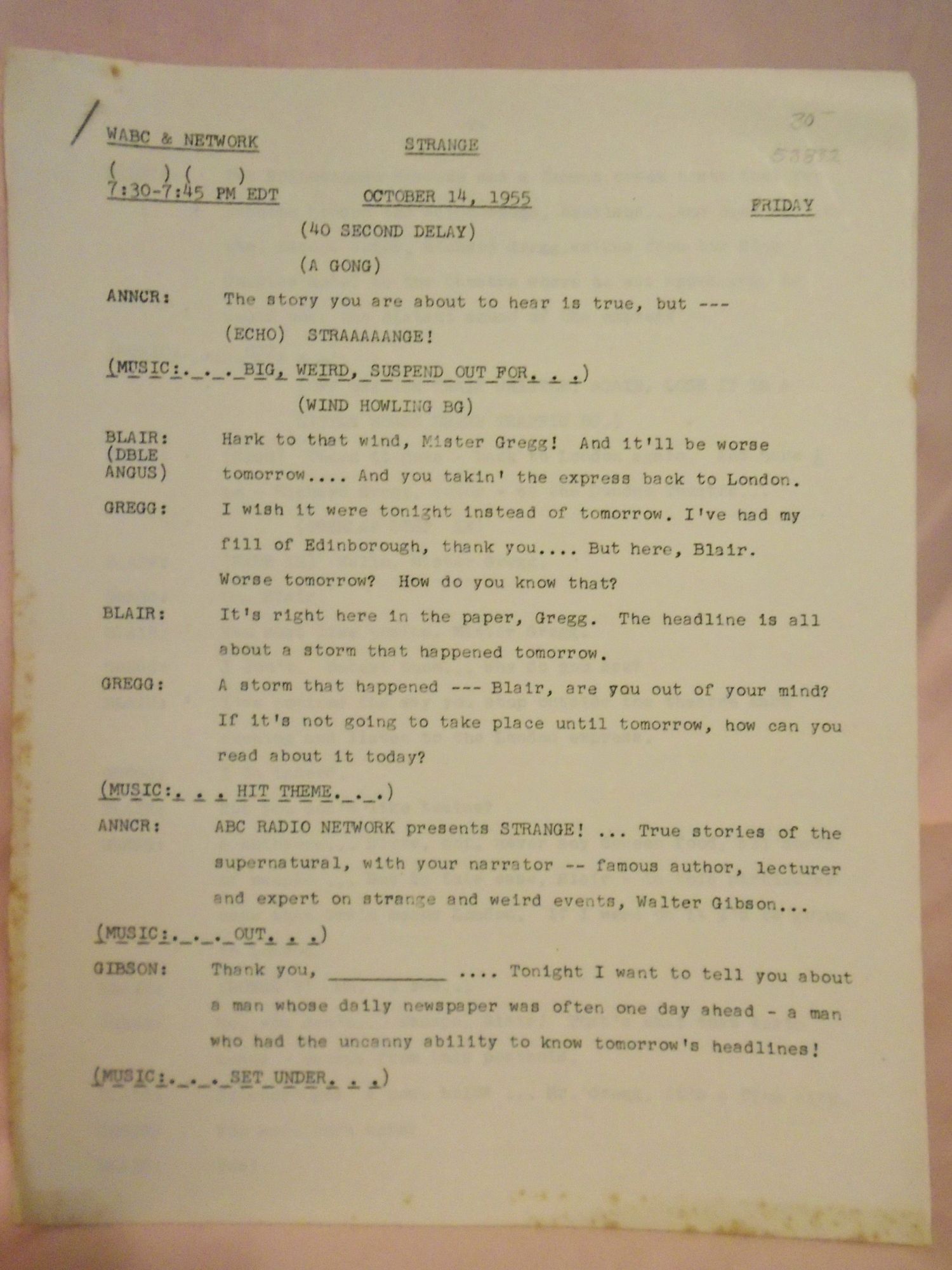 Conventional Raido Script STRANGE. OCTOBER 14, 1955 radio script | Maxwell Grant, Walter Gibson ...