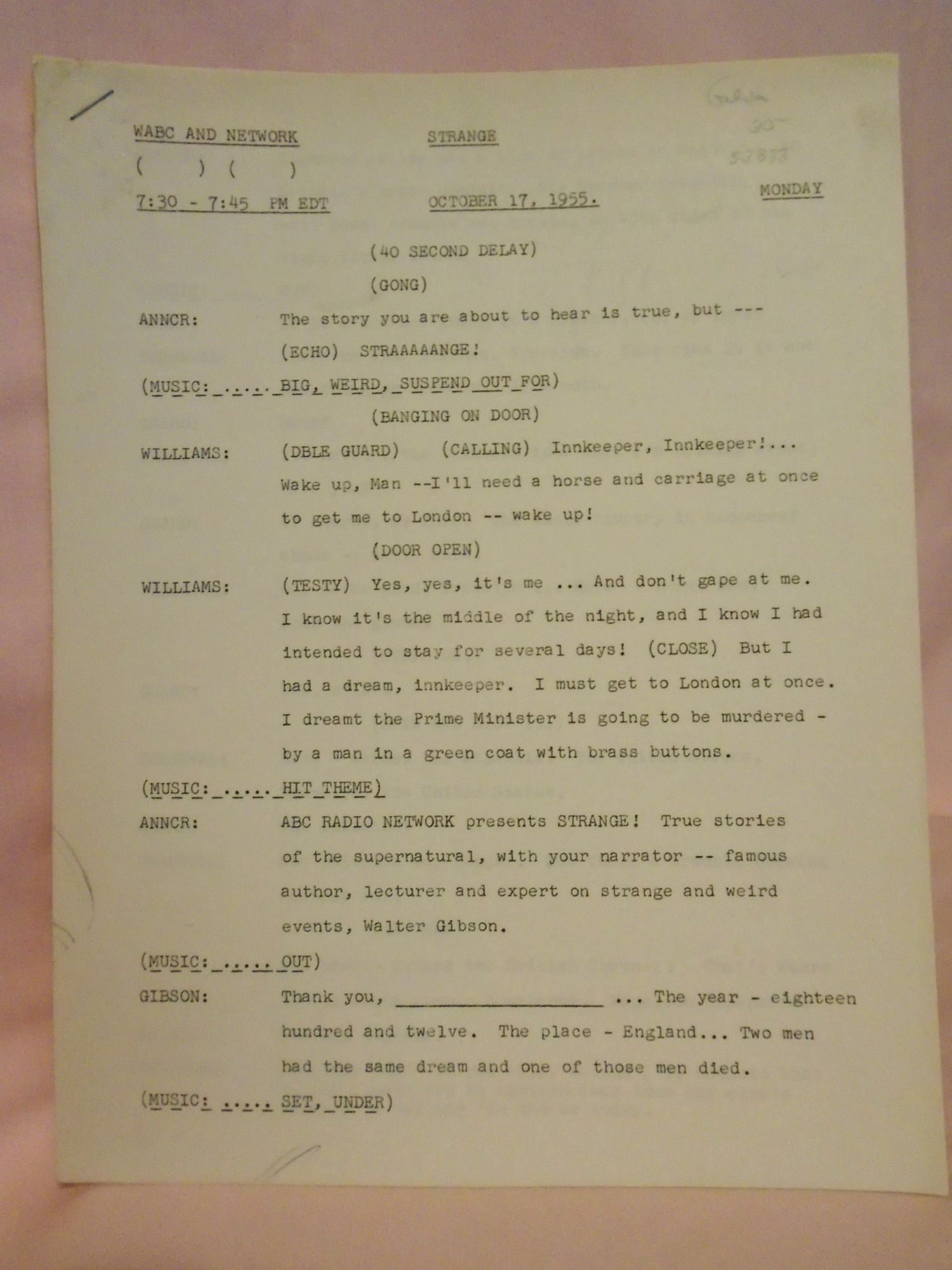 STRANGE. OCTOBER 17, 1955 radio script | Maxwell Grant, Walter Gibson ...