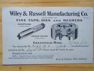 BUSINESS POST CARD, WILEY & RUSSELL MANUFACTURING CO., CANCELLED SEP 28, 1913