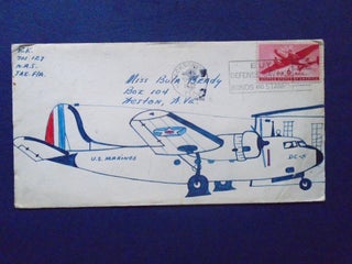 Item #53971 CACHET COVER HAND DRAWN AND COLORED, U.S. MARINES DC-5, 6 CENT RED AIRMAIL STAMP...