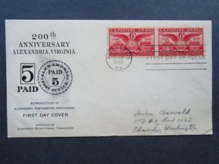 Item #54030 CACHET COVER, FIRST DAY COVER; 200TH ANNIVERSARY, ALEXANDRIA VIRGINIA. CANCELLED TWO...