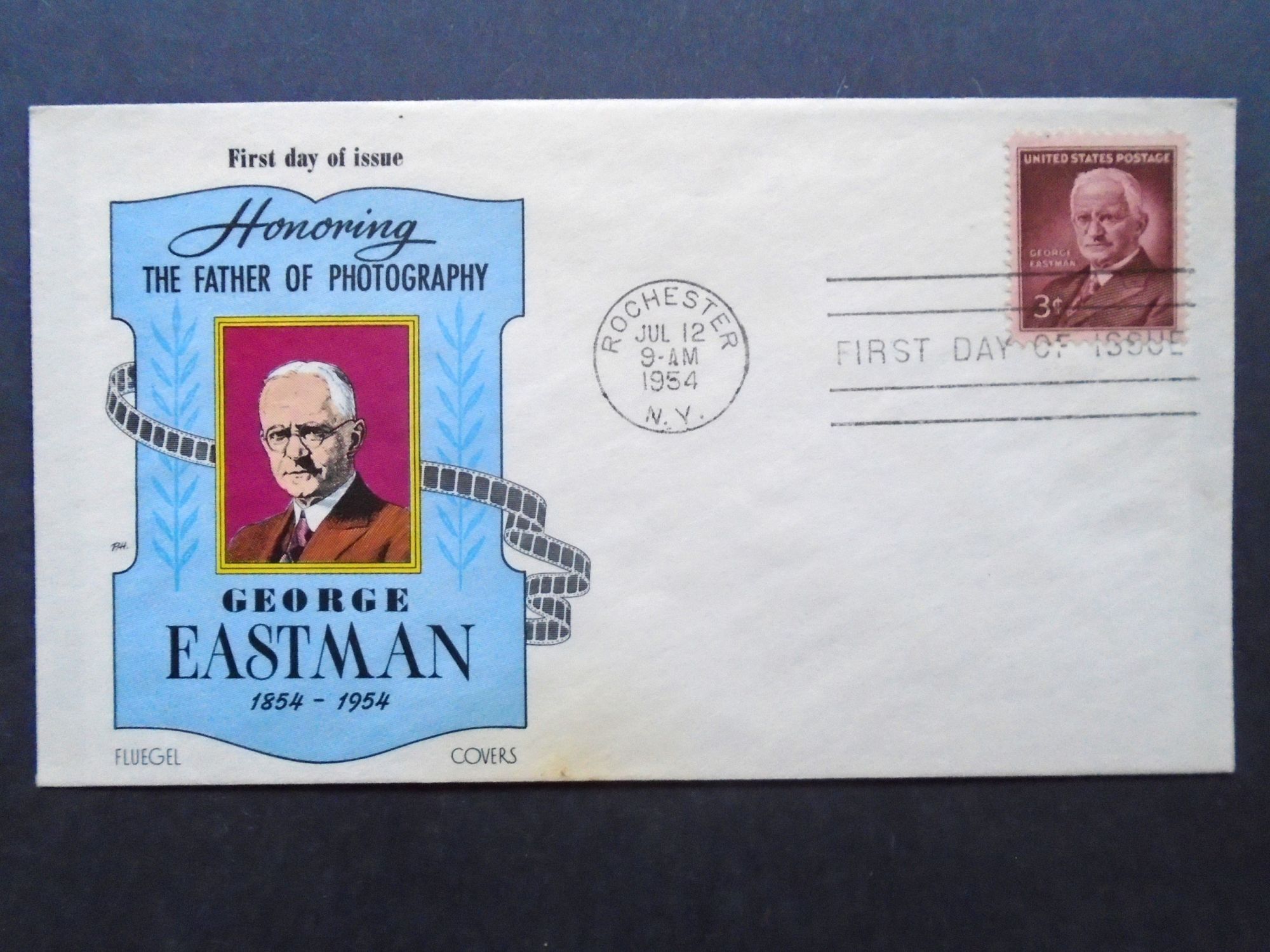 CACHET FIRST DAY OF ISSUE COVER; FLUEGEL COLOR CACHET HONORING GEORGE ...