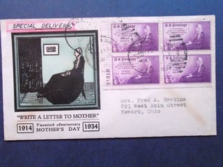 Item #54070 CACHET FIRST DAY COVER; TWENTIETH ANNIVERSARY MOTHER'S DAY 1914-1934; PLATE BLOCK...