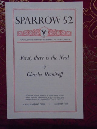 Item #54614 SPARROW 52, JANUARY 1977. FIRST, THERE IS THE NEED. Charles Reznikoff