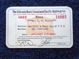 Item #54906 CHICAGO, ROCK ILAND AND PACIFIC RAILWAY CO.; 1922 RAILWAY PASS