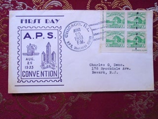 Item #55575 AMERICAN PHILATELIC SOCIETY CACHET FIRST DAY COVER 1933, BLOCK OF FOUR1 FORT...