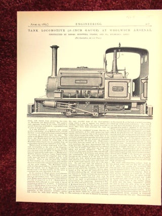 Item #56618 TANK LOCOMOTIVE, 18 INCH GAUGE, AT WOOLWICH ARSENAL [ENGINEERING, APRIL 24, 1885...