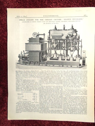 Item #56682 STEAM DYNAMO FOR THE CHILIAN CRUISER "BLANCO ENCALADA" [ENGINEERING, APRIL 13, 1894...
