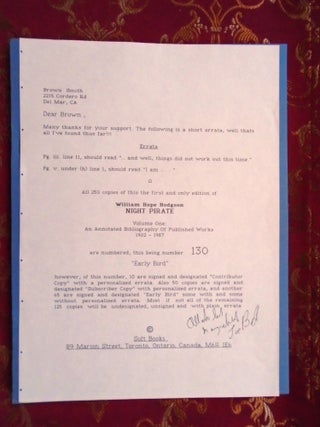 WILLIAM HOPE HODGSON, NIGHT PIRATE; VOLUME ONE, AN ANNOTATED BIBLIOGRAPHY OF PUBLISHED WORKKS 1902-1987; VOLUME TWO, SOME FACTS IN THE CASE OF WILLIAM HOPE HODGSON; MASTER OF PHANTASY