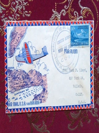 CACHET COVER; AIR MAIL U.S.A. VIA HAVANA; CANCELLED BAHIA DE GUANTANAMO, CORREO AEREO MAR 29,...