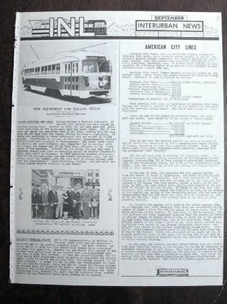 Item #35333 INTERURBAN NEWS LETTER: THE NATIONAL ELECTRIC RAILWAY DIGEST. SEPTEMBER, 1945. Ira L....