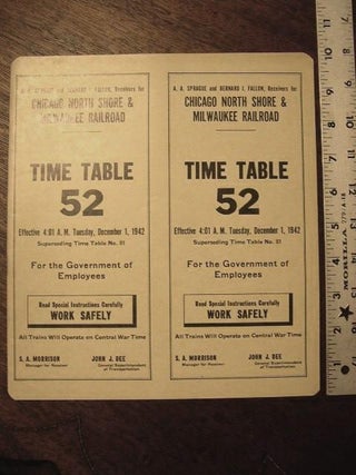 Item #35574 CHICAGO, NORTH SHORE AND MILWAUKEE RAILROAD COMPANY [EMPLOYEE] TIME TABLE NO. 52