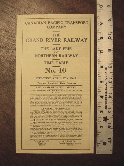 Item #35576 CANADIAN PACIFIC TRANSPORT COMPANY - THE GRAND RIVER RAILWAY - THE LAKE ERIE AND NORTHERN RAILWAY - [PASSENGER] TIME TABLE NO. 56