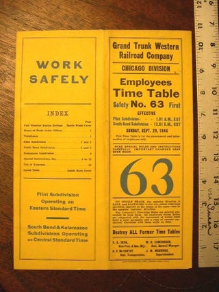 Item #35578 GRAND TRUNK WESTERN RAILROAD COMPANY, CHICAGO DIVISION, EMPLOYEES TIME TABLE NO. 63