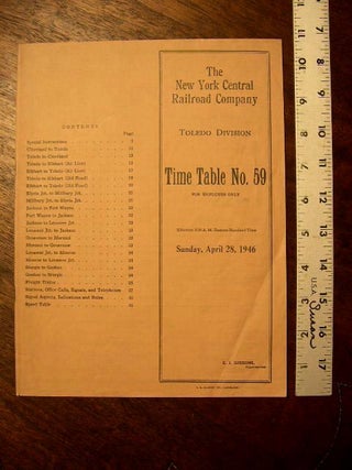 Item #35587 NEW YORK CENTRAL RAILROAD COMPANY, TOLEDO DIVISION, [EMPLOYEES] TIME TABLE NO. 59