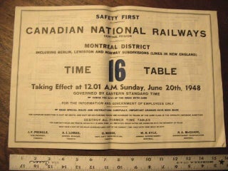 Item #35591 CANADIAN NATIONAL RAILWAYS, CENTRAL REGION, MONTREAL DISTRICT [EMPLOYEE] TIME TABLE 16