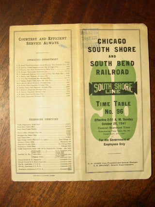 Item #35593 CHICAGO SOUTH SHORE AND SOUTH BEND RAILROAD COMPANY [EMPLOYEE] TIME TABLE NO. 101