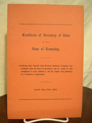 Item #35620 CERTIFCATE OF SECRETARY OF STATE OF THE STATE OF KENTUCKY