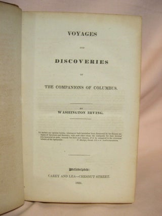 Item #38195 VOYAGES AND DISCOVERIES OF THE COMPANIONS OF COLUMBUS. Washington Irving