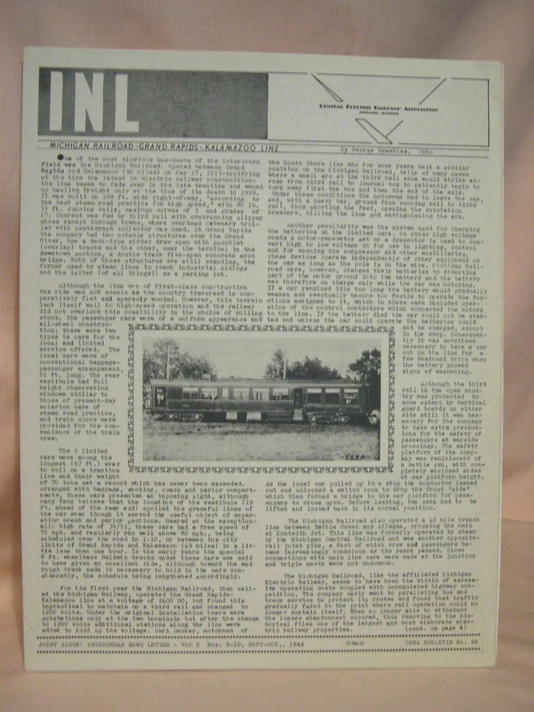 Item #38718 INL: - INTERUBAN NEWS LETTER - SEPTEMBER-OCTOBER, 1944. Ira L. Swett.