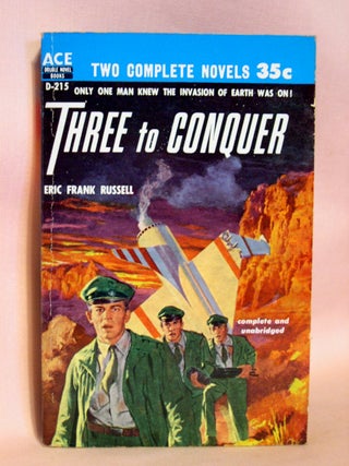 Item #40098 THREE TO CONQUER bound with DOOMSDAY EVE. Eric Frank Russell, Robert Moore Williams