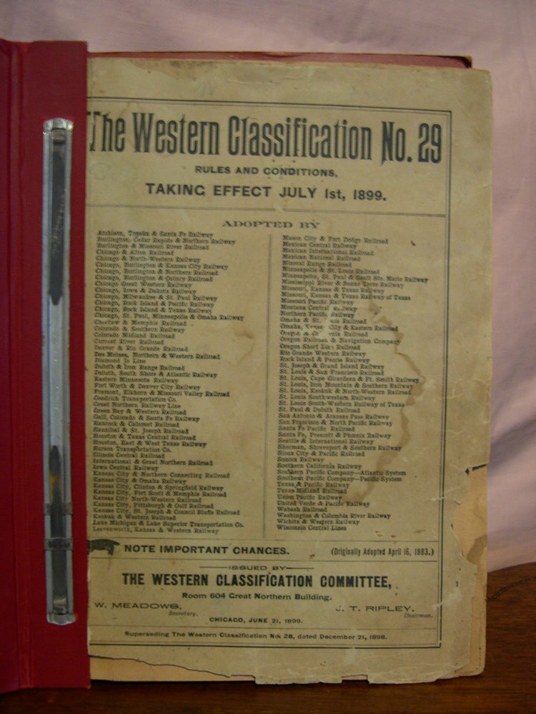 Item #43164 THE WESTERN CLASSIFICATION NO. 29: RULES AND CONDITIONS, TAKING EFFECT JULY 1ST, 1899