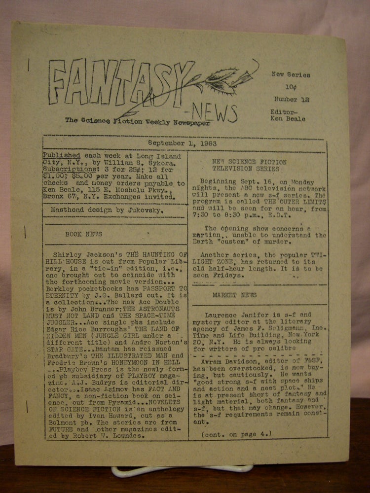 Item #43733 FANTASY NEWS; NEW SERIES, NUMBER 12, SEPTEMBER 12, 1963. Ken Beale.
