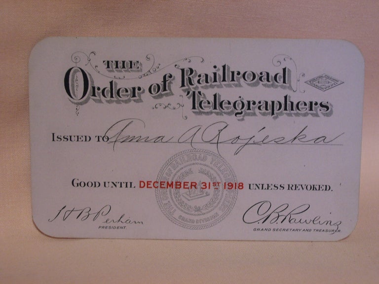 Item #47108 THE ORDER OF RAILROAD TELEGRAPHERS [UNION MEMBERSHIP CARD, 1918]