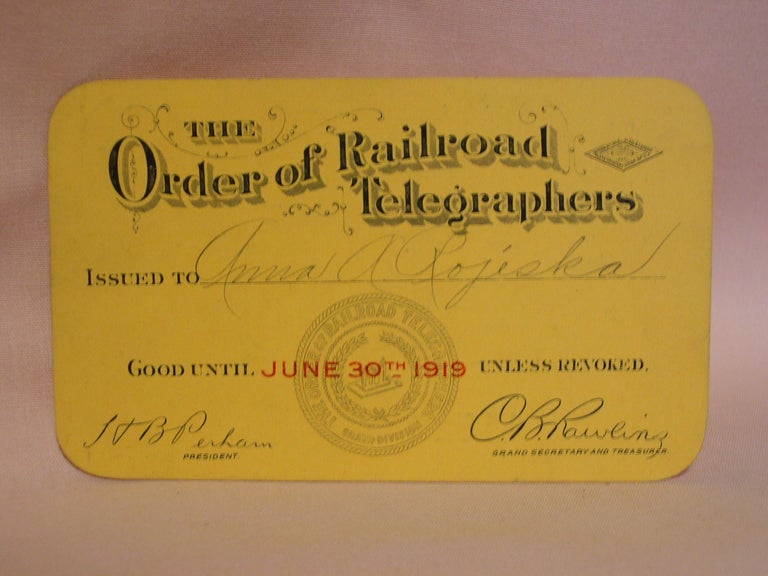 Item #47109 THE ORDER OF RAILROAD TELEGRAPHERS [UNION MEMBERSHIP CARD, 1919]