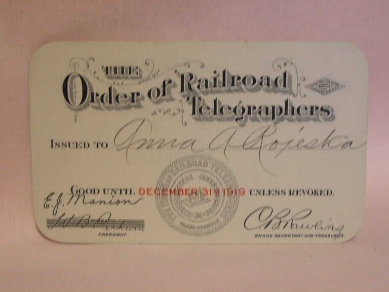 Item #47110 THE ORDER OF RAILROAD TELEGRAPHERS [UNION MEMBERSHIP CARD, 1919]
