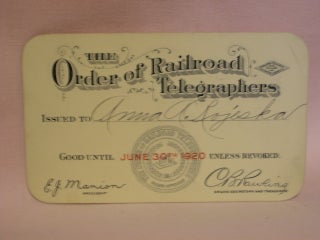 Item #47111 THE ORDER OF RAILROAD TELEGRAPHERS [UNION MEMBERSHIP CARD, 1920