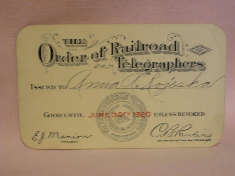 Item #47111 THE ORDER OF RAILROAD TELEGRAPHERS [UNION MEMBERSHIP CARD, 1920]