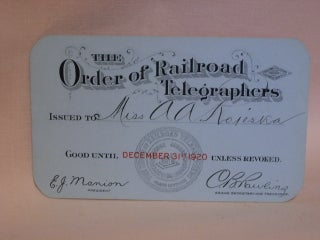 Item #47112 THE ORDER OF RAILROAD TELEGRAPHERS [UNION MEMBERSHIP CARD, 1920