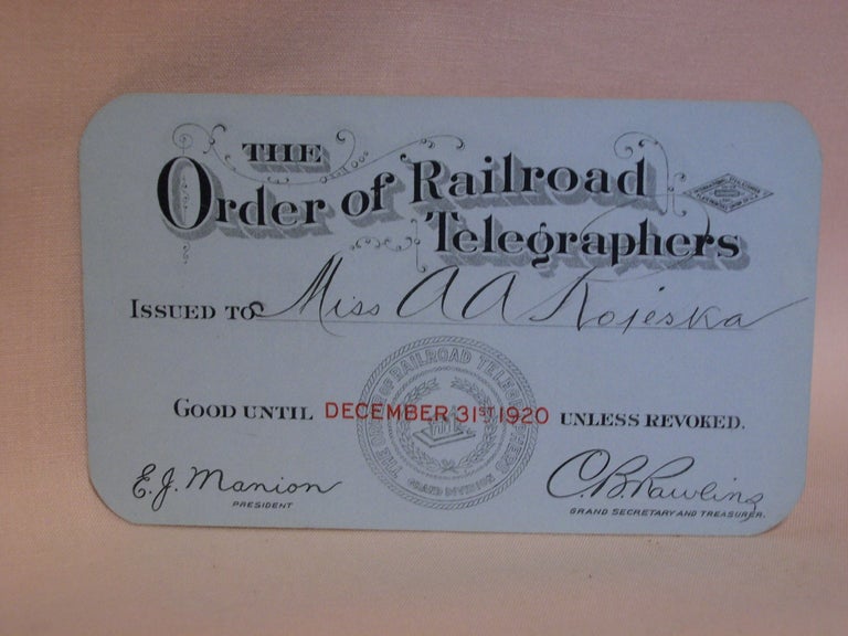 Item #47112 THE ORDER OF RAILROAD TELEGRAPHERS [UNION MEMBERSHIP CARD, 1920]