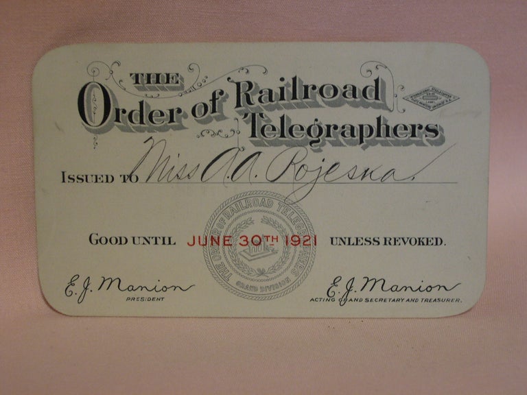 Item #47113 THE ORDER OF RAILROAD TELEGRAPHERS [UNION MEMBERSHIP CARD, 1921]
