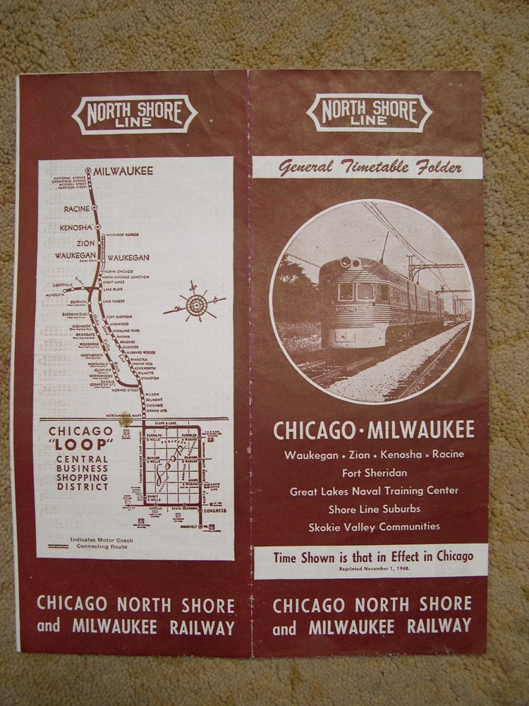 Item #49317 CHICAGO, NORTH SHORE AND MILWAUKEE RAILROAD COMPANY [PASSENGER] TIME TABLE NOVEMBER 1, 1948