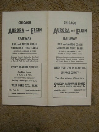 Item #49318 CHICAGO, AURORA AND ELGIN RAILWAY, RAIL AND MOTOR COACH SUBURBAN [PASSENGER] TIME...