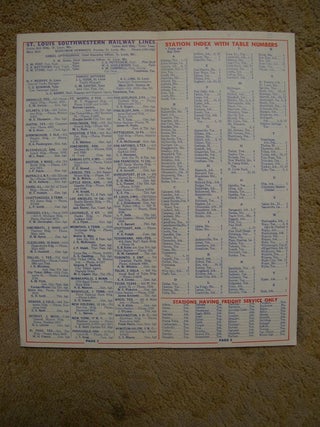 COTTON BELT ROUTE, SOUTHWEST [PASSENGER] TIME TABLES; ISSUED AUGUST 22, 1943