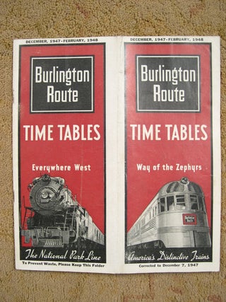 Item #49365 BURLINGTON ROUTE [C.B.&Q. PASSENGER] TIME TABLES, DECEMBER 7, 1947 - FEBRUARY 1948