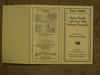 Item #49380 CEDAR RAPIDS AND IOWA CITY RAILWAY [CRANDIC PASSENGER] TIME TABLE CORRECTED TO MARCH...