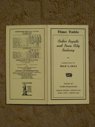 Item #49384 CEDAR RAPIDS AND IOWA CITY RAILWAY [CRANDIC PASSENGER] TIME TABLE CORRECTED TO MAY 1,...